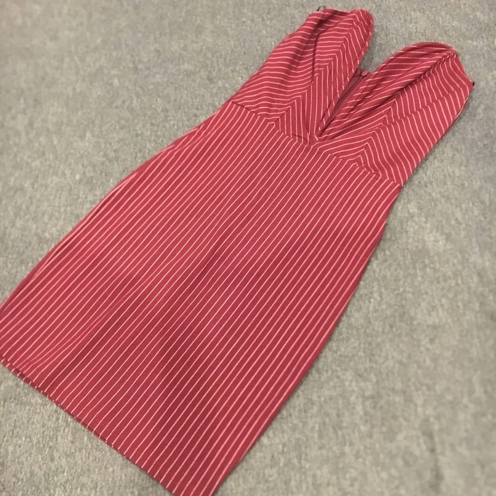 Burgundy stripped deep plunging mini dress